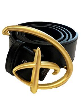 Buckle-Down x Disney Black Vegan Leather Belt Gold Disney Logo Signature Size S